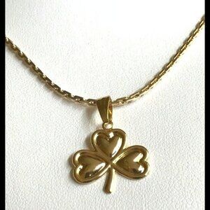 Irish Shamrock Necklace 24" X-Long Celtic St Patricks Day Gold Plated Pendant